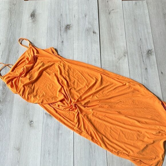 Zara Draped Neck Dress with thin double straps in back Orange L NWT - Picture 8 of 10